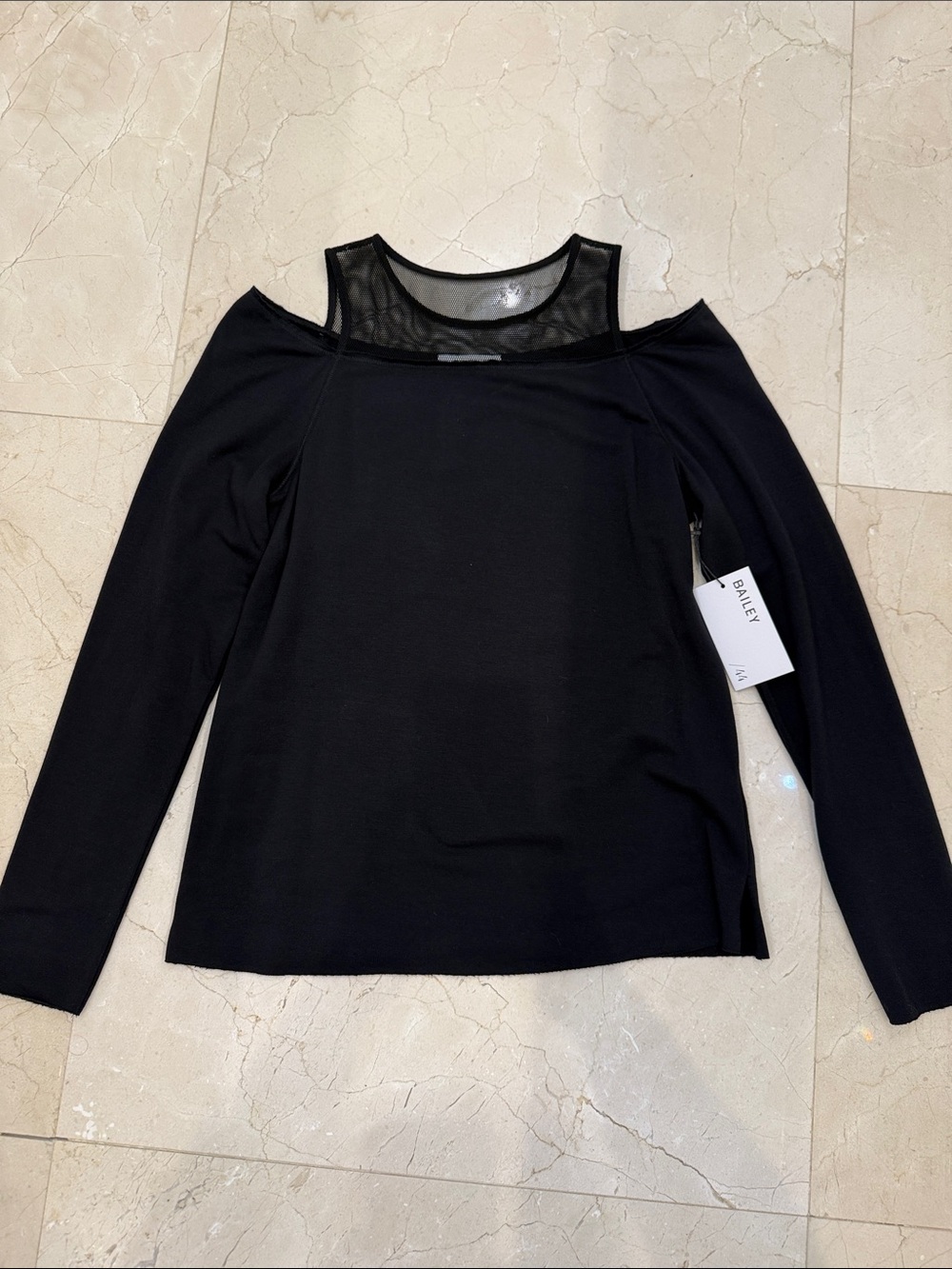 Bailey 44 Black Cold-Shoulder Long Sleeve Top with Mesh Yoke